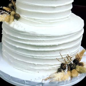 2 Tier White Cake with Feather Accents