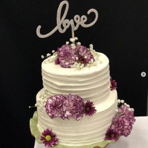 2 Tier White Cake with Real Purple Floral Accents